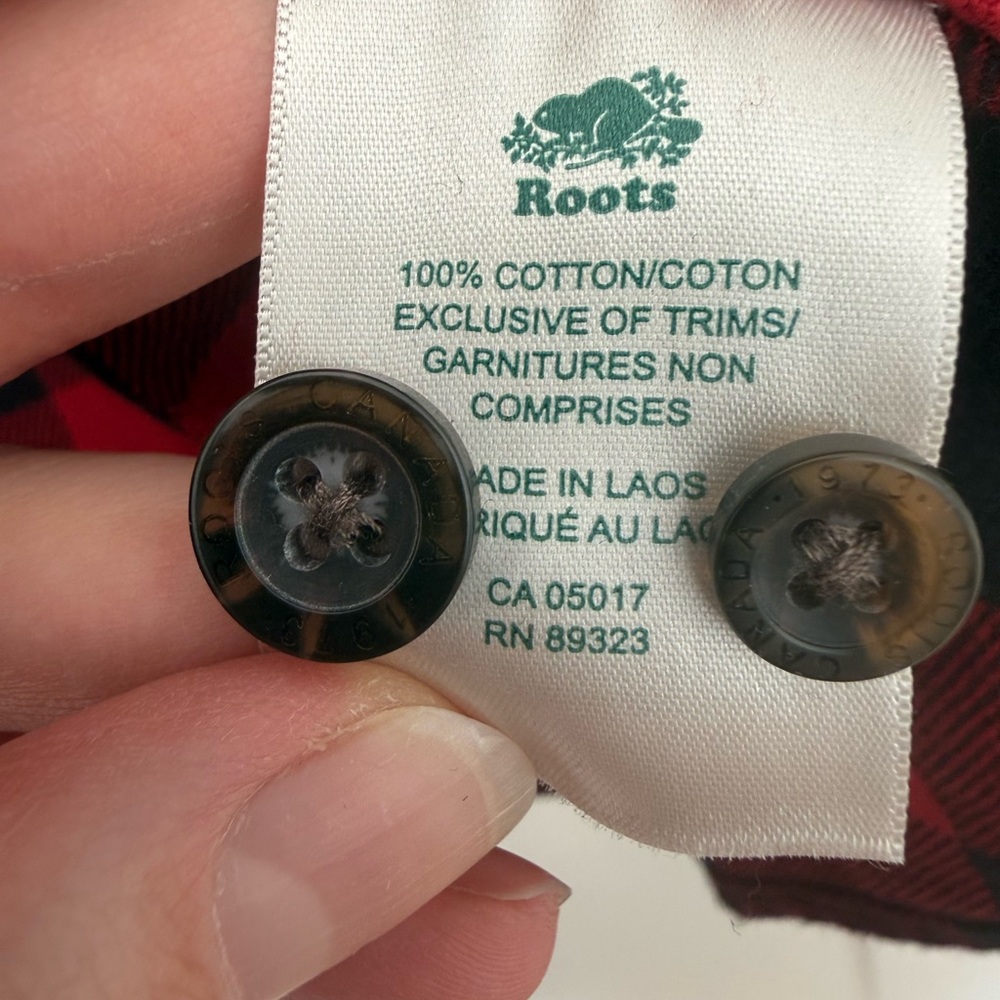 BNWOT Roots Canada Red Black Buffalo Plaid Flannel Shirt Jacket Elbow Patches L - Picture 8 of 9
